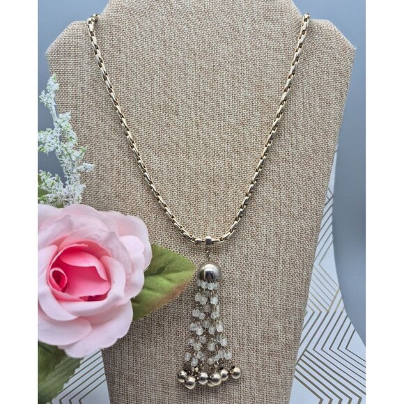 Cute Thick Gold Tone Chain with Dangle Tassel Pendant 24" Statement Fashion - Picture 2 of 8